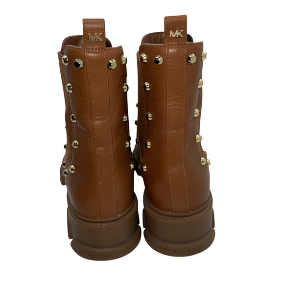 Michael Kors Ridley Gore Bootie Leather Studded Luggage Tan Chelsea Boot size 8 - Picture 3 of 8